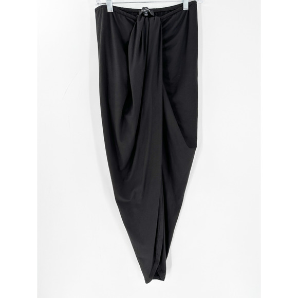 Lulus Twist Front Put A Spin On It High Low Midi Skirt Black - Picture 2 of 8